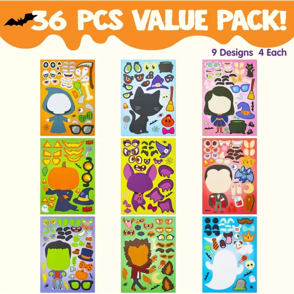 imageJOYIN 36 Pcs Halloween Make a Face Stickers for Kids Halloween Crafts Party Supplies Halloween Party Favor Funny Stickers with 9 Designs Halloween Games Classroom Art Activities Goodies TreatsFunny Stickers