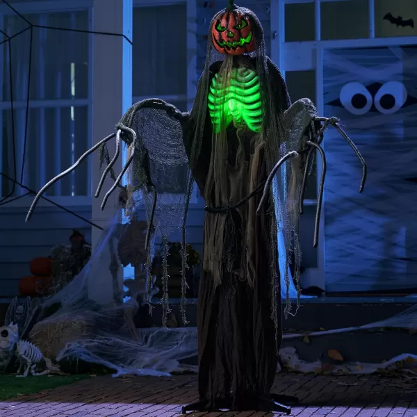 imageJOYIN 67quot Halloween Animatronics Standing Clown Animated Decoration with Spooky and LightUp EyesCreepy SoundMoving Arms ampamp Head Sound Activated for Halloween Decorations Outdoor IndoorPumpkin Man