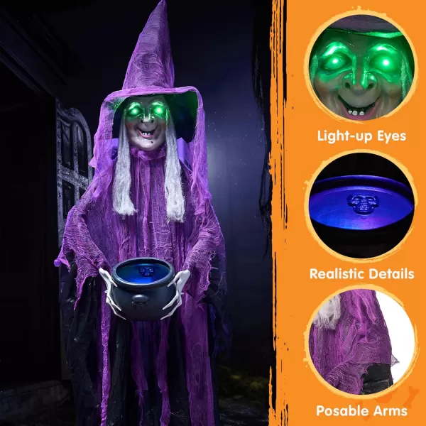 imageJOYIN 68quot Halloween Animatronics Clearance Scary Halloween Werewolf Decorations with LED Eyes and Creepy Sound Life Size Animated Halloween Decoration Outdoor for Haunted House Decor Lawn Yard PatioPurple Witch