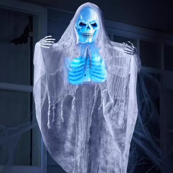 imageJOYIN 60quot Halloween Hanging Grim Reaper Sound Activated Lightup Talking Hanging Skeleton for Halloween Indoor Outdoor Decoration Haunted House Prop Lawn Decorations