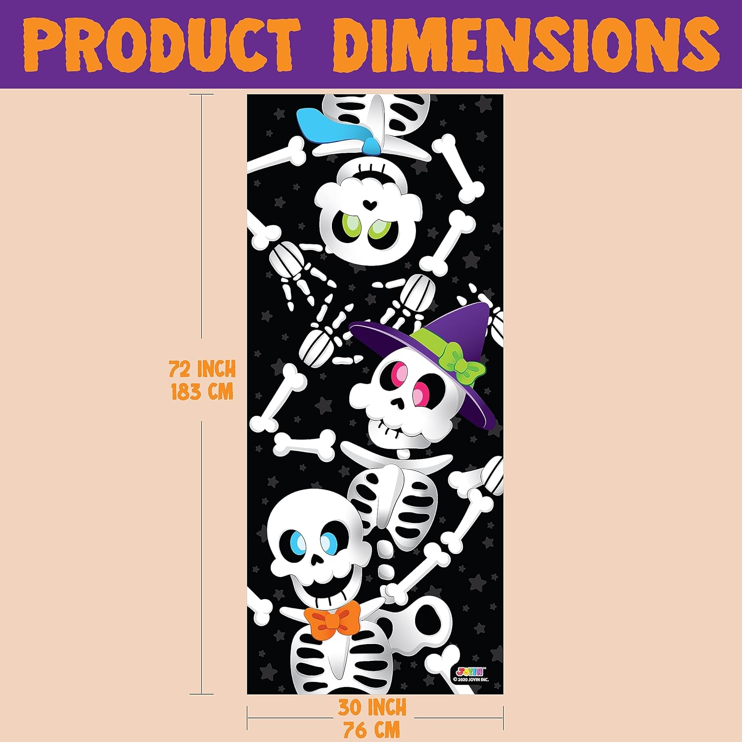 imageJOYIN 3 Pcs 30x72 Door Cover Covers Halloween Decorations Indoor Door Home Decor Haunted House Halloween Stickers Party Supplies Favors Garage Door Window Wall Cover Scary SkeletonCute Skeleton Family