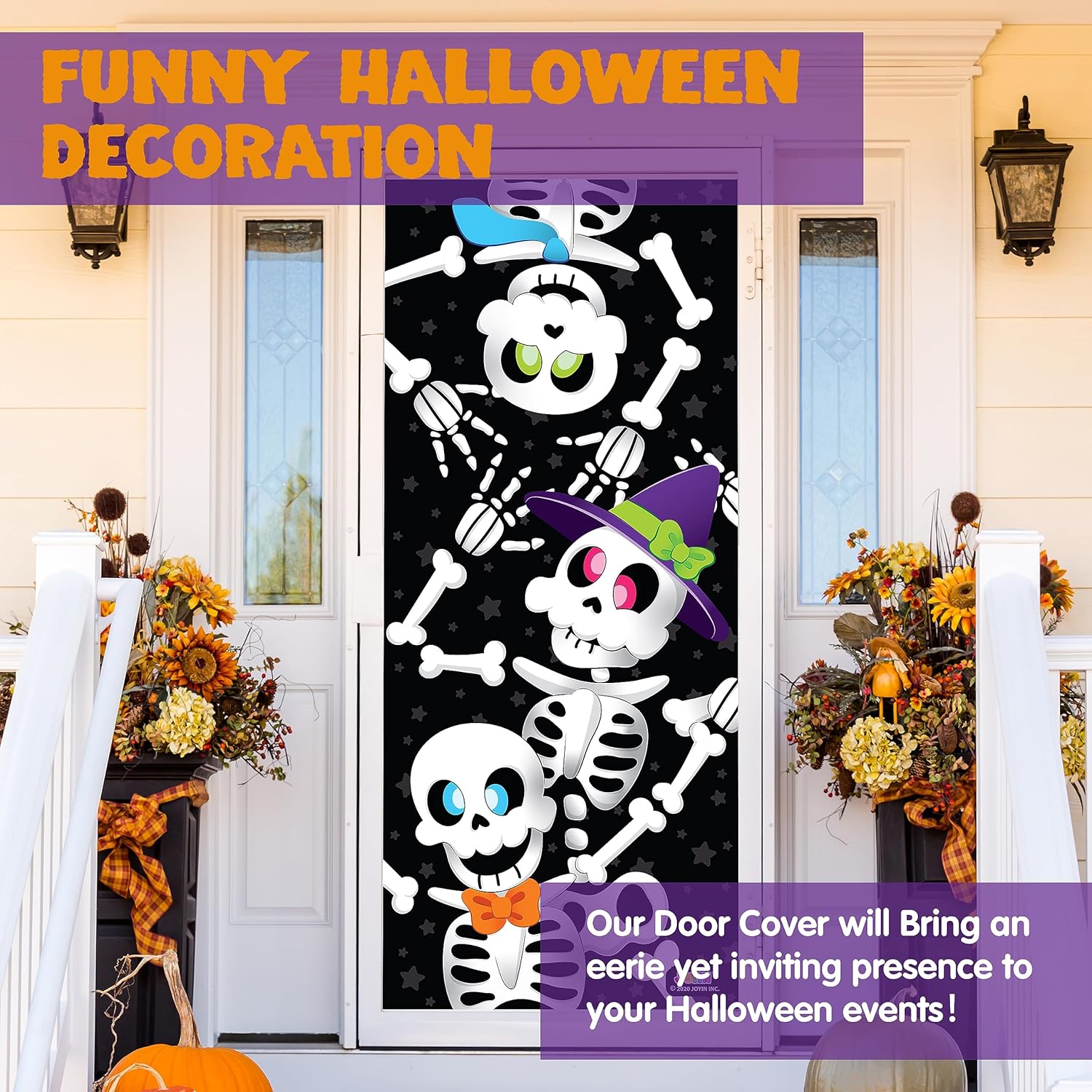 imageJOYIN 3 Pcs 30x72 Door Cover Covers Halloween Decorations Indoor Door Home Decor Haunted House Halloween Stickers Party Supplies Favors Garage Door Window Wall Cover Scary SkeletonCute Skeleton Family