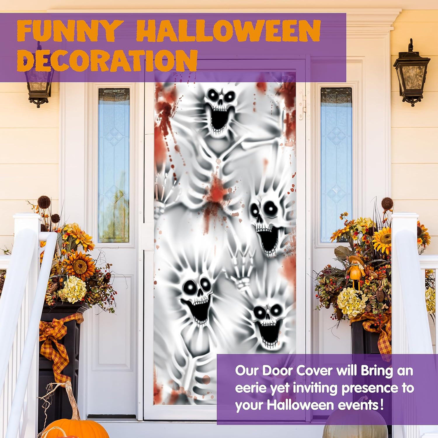 imageJOYIN 3 Pcs 30x72 Door Cover Covers Halloween Decorations Indoor Door Home Decor Haunted House Halloween Stickers Party Supplies Favors Garage Door Window Wall Cover Scary SkeletonScary Skeleton