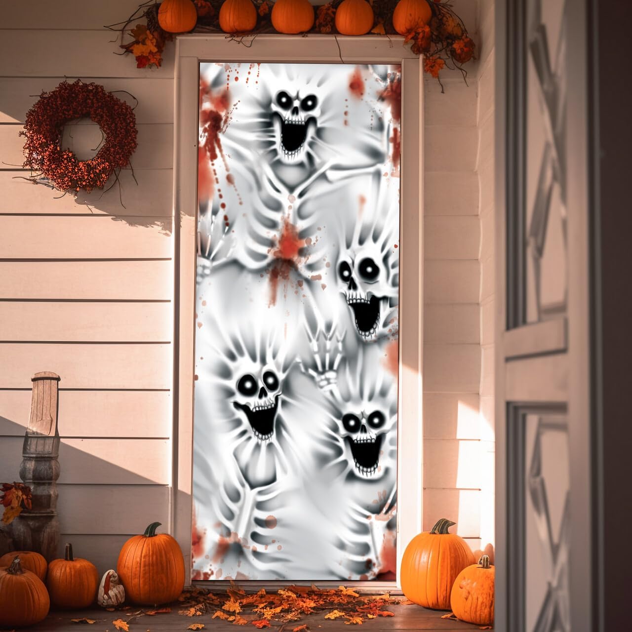 imageJOYIN 3 Pcs 30x72 Door Cover Covers Halloween Decorations Indoor Door Home Decor Haunted House Halloween Stickers Party Supplies Favors Garage Door Window Wall Cover Scary SkeletonScary Skeleton