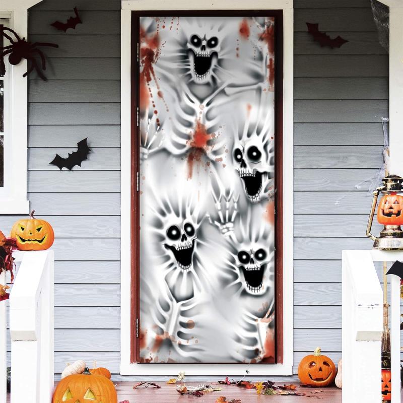 imageJOYIN 3 Pcs 30x72 Door Cover Covers Halloween Decorations Indoor Door Home Decor Haunted House Halloween Stickers Party Supplies Favors Garage Door Window Wall Cover Scary SkeletonScary Skeleton