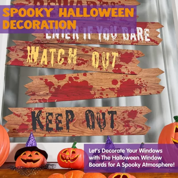 imageJOYIN 10 Pcs Haunted Window Boards Halloween Decorations Outdoor Indoor Decor Halloween Yard Signs Scary Window Decorations Warning Signs Fake Blood Haunted House Horror