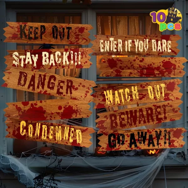 imageJOYIN 10 Pcs Haunted Window Boards Halloween Decorations Outdoor Indoor Decor Halloween Yard Signs Scary Window Decorations Warning Signs Fake Blood Haunted House Horror