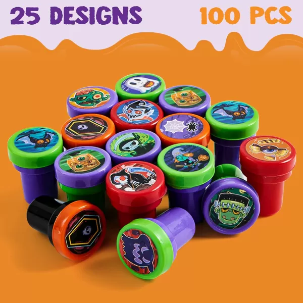imageJOYIN 100 PCS Halloween Stamps for Kids Gift 25 Designs Assorted SelfInk Stamps Trick or Treat Party Favors Supplies Stampers Goodie Bag Stuffers School Carnival Game Prizes