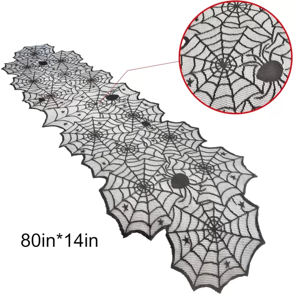 imageJOYIN 2 Pack Halloween Decoration Black Spiderweb Fireplace Mantle Scarf 36X96 inches with Black Table Runner Lace Cover 14X80 inches