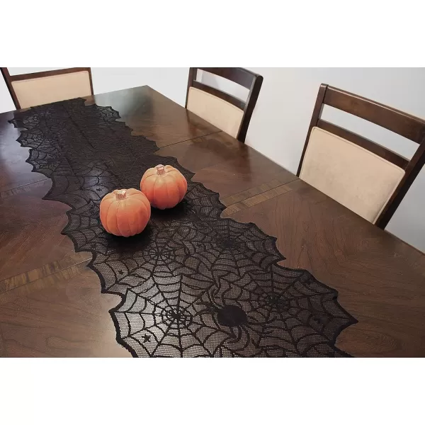 imageJOYIN 2 Pack Halloween Decoration Black Spiderweb Fireplace Mantle Scarf 36X96 inches with Black Table Runner Lace Cover 14X80 inches