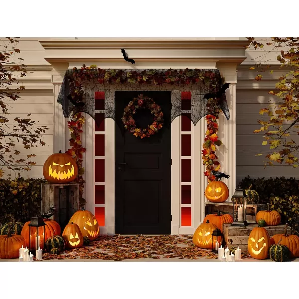 imageJOYIN 2 Pack Halloween Decoration Black Spiderweb Fireplace Mantle Scarf 36X96 inches with Black Table Runner Lace Cover 14X80 inches
