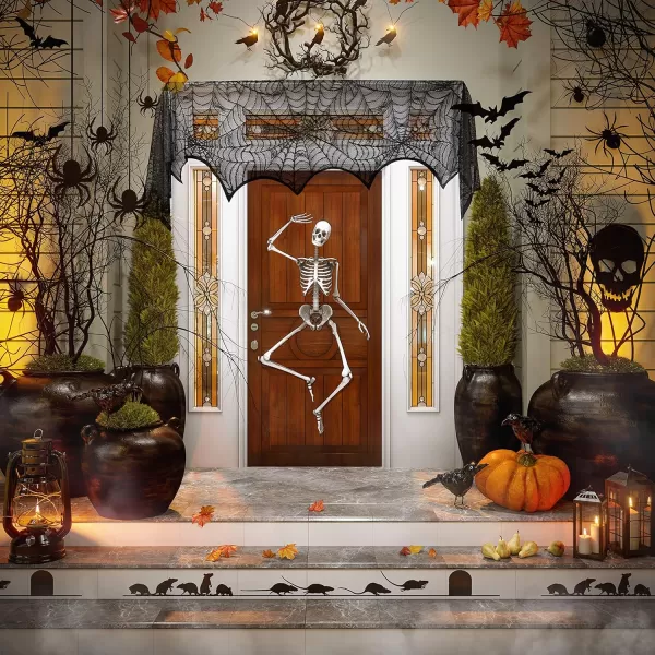 imageJOYIN 2 Pack Halloween Decoration Black Spiderweb Fireplace Mantle Scarf 36X96 inches with Black Table Runner Lace Cover 14X80 inches