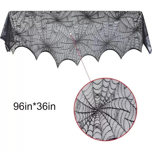 imageJOYIN 2 Pack Halloween Decoration Black Spiderweb Fireplace Mantle Scarf 36X96 inches with Black Table Runner Lace Cover 14X80 inches