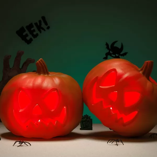 imageJOYIN 2 Pcs Light Up Plastic Pumpkins Halloween Decorations Jack O Lantern Decor JackoLantern Trick Or Treat Table Top Party Supplies Favors Yard Lawn Garden Outdoor Pumpkins for Porch
