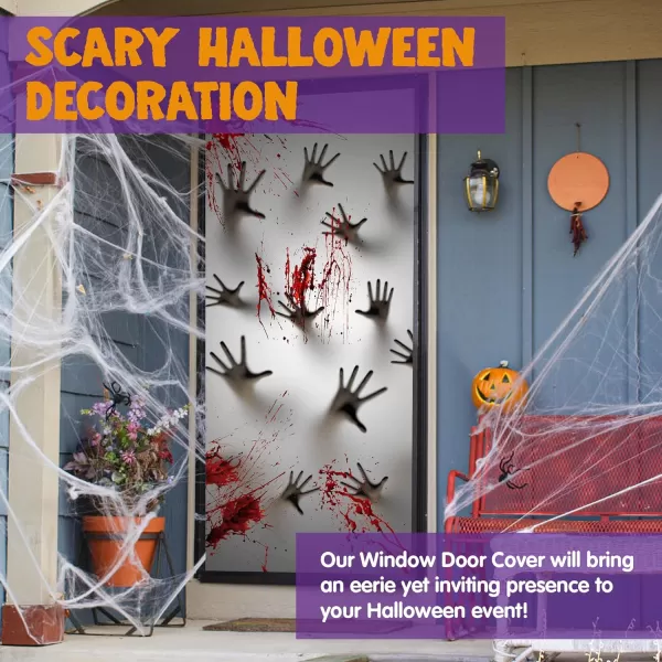 imageJOYIN 3 Pcs 30x72 Door Cover Covers Halloween Decorations Indoor Door Home Decor Haunted House Halloween Stickers Party Supplies Favors Garage Door Window Wall Cover Scary SkeletonZombie Hands