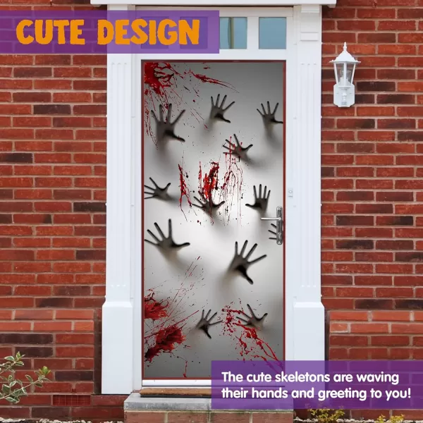 imageJOYIN 3 Pcs 30x72 Door Cover Covers Halloween Decorations Indoor Door Home Decor Haunted House Halloween Stickers Party Supplies Favors Garage Door Window Wall Cover Scary SkeletonZombie Hands