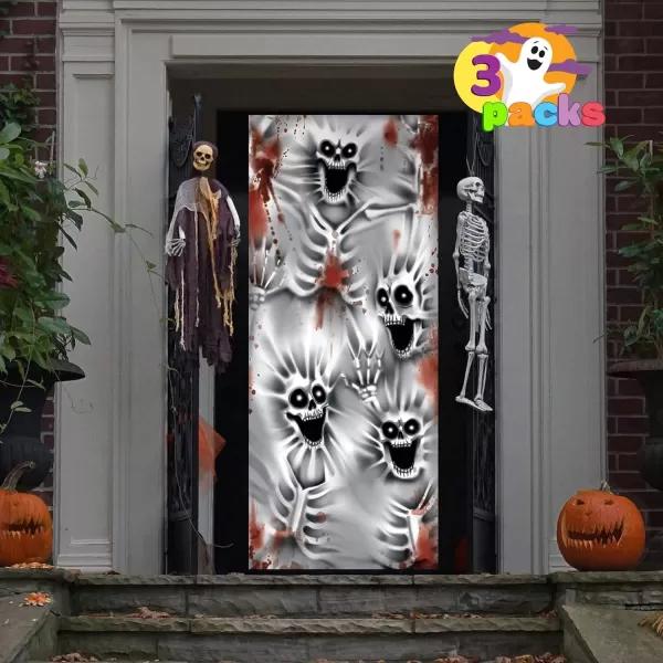 imageJOYIN 3 Pcs 30x72 Door Cover Covers Halloween Decorations Indoor Door Home Decor Haunted House Halloween Stickers Party Supplies Favors Garage Door Window Wall Cover Scary SkeletonScary Skeleton