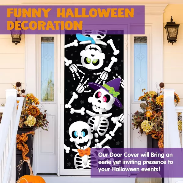 imageJOYIN 3 Pcs 30x72 Door Cover Covers Halloween Decorations Indoor Door Home Decor Haunted House Halloween Stickers Party Supplies Favors Garage Door Window Wall Cover Scary SkeletonCute Skeleton Family