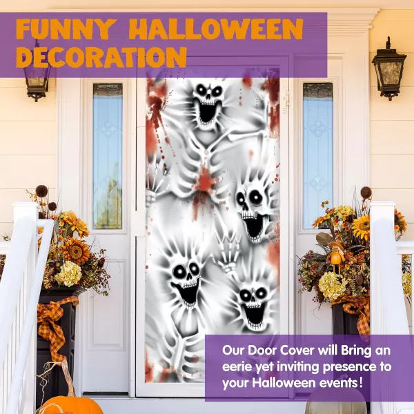 imageJOYIN 3 Pcs 30x72 Door Cover Covers Halloween Decorations Indoor Door Home Decor Haunted House Halloween Stickers Party Supplies Favors Garage Door Window Wall Cover Scary SkeletonScary Skeleton