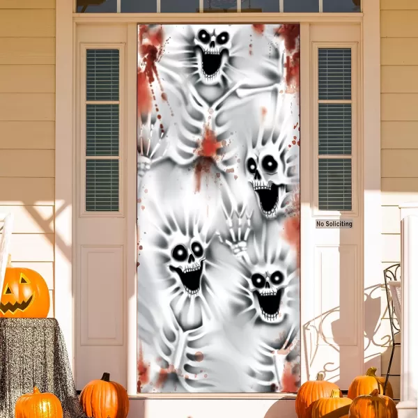 imageJOYIN 3 Pcs 30x72 Door Cover Covers Halloween Decorations Indoor Door Home Decor Haunted House Halloween Stickers Party Supplies Favors Garage Door Window Wall Cover Scary SkeletonScary Skeleton