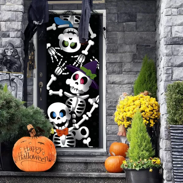imageJOYIN 3 Pcs 30x72 Door Cover Covers Halloween Decorations Indoor Door Home Decor Haunted House Halloween Stickers Party Supplies Favors Garage Door Window Wall Cover Scary SkeletonCute Skeleton Family