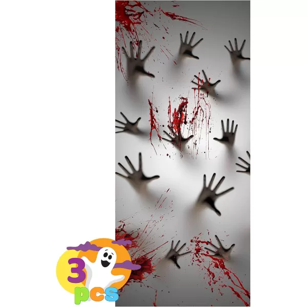 imageJOYIN 3 Pcs 30x72 Door Cover Covers Halloween Decorations Indoor Door Home Decor Haunted House Halloween Stickers Party Supplies Favors Garage Door Window Wall Cover Scary SkeletonZombie Hands