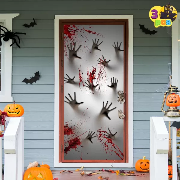 imageJOYIN 3 Pcs 30x72 Door Cover Covers Halloween Decorations Indoor Door Home Decor Haunted House Halloween Stickers Party Supplies Favors Garage Door Window Wall Cover Scary SkeletonZombie Hands