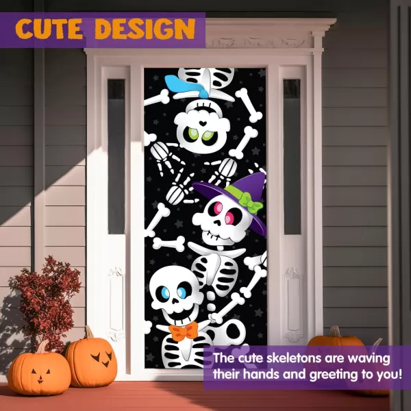 imageJOYIN 3 Pcs 30x72 Door Cover Covers Halloween Decorations Indoor Door Home Decor Haunted House Halloween Stickers Party Supplies Favors Garage Door Window Wall Cover Scary SkeletonCute Skeleton Family