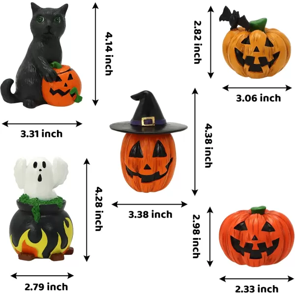 imageJOYIN 5 Pcs Halloween Miniature Resin Classic Figurines Ceramic Accessories Classic Witches Hats Cat Ghost Crow and Pumpkins Figurine for Home Shelf Mantle Halloween Decoration