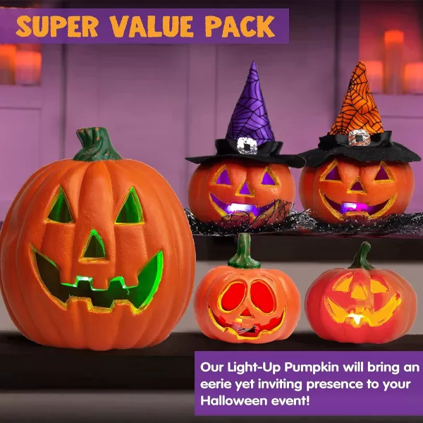 imageJOYIN 5 Pcs Light Up Pumpkin Decor Jack O Lantern Plastic Pumpkins Halloween Decorations Outdoor Indoor Decor JackoLantern Large Trick Or Treat Table Top Party Supplies Favors