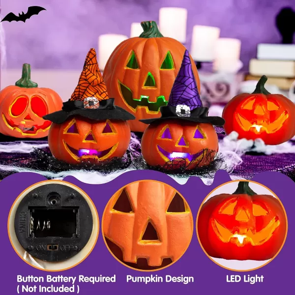 imageJOYIN 5 Pcs Light Up Pumpkin Decor Jack O Lantern Plastic Pumpkins Halloween Decorations Outdoor Indoor Decor JackoLantern Large Trick Or Treat Table Top Party Supplies Favors