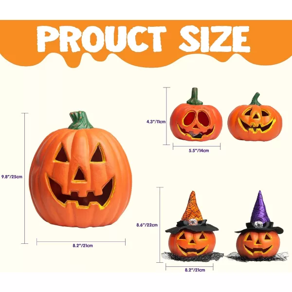 imageJOYIN 5 Pcs Light Up Pumpkin Decor Jack O Lantern Plastic Pumpkins Halloween Decorations Outdoor Indoor Decor JackoLantern Large Trick Or Treat Table Top Party Supplies Favors