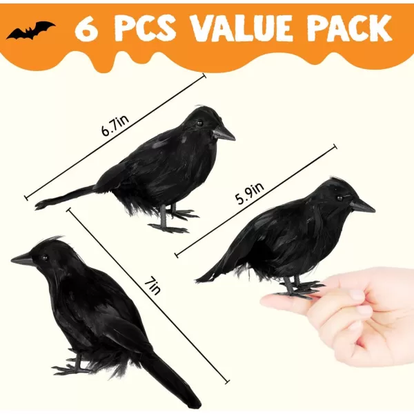imageJOYIN 6 Pcs Crow Raven Halloween Decoration Indoor Outdoor Decor Black Fake Crows Ravens Bird Props Haunted House Graveyard Cemetery Yard Table Decor Halloween Party Favors Desk Trees Walls Windows