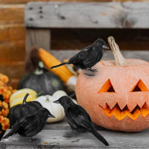 imageJOYIN 6 Pcs Crow Raven Halloween Decoration Indoor Outdoor Decor Black Fake Crows Ravens Bird Props Haunted House Graveyard Cemetery Yard Table Decor Halloween Party Favors Desk Trees Walls Windows