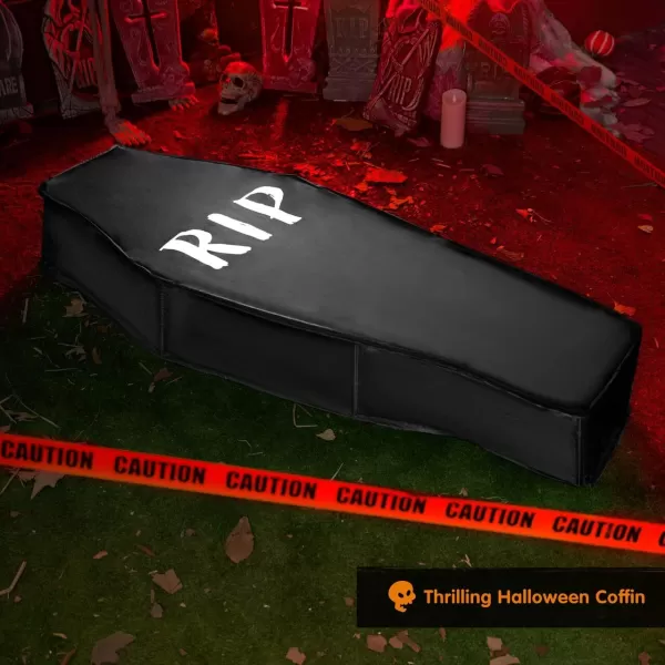 imageJOYIN 63 Pop Up Coffin Decor Halloween Decorations Outdoor Indoor Life Size Casket with Lid Collapsible Fake Coffin Scary Haunted House Graveyard Lawn Garden Cemetery Decor Party Supplies Prop