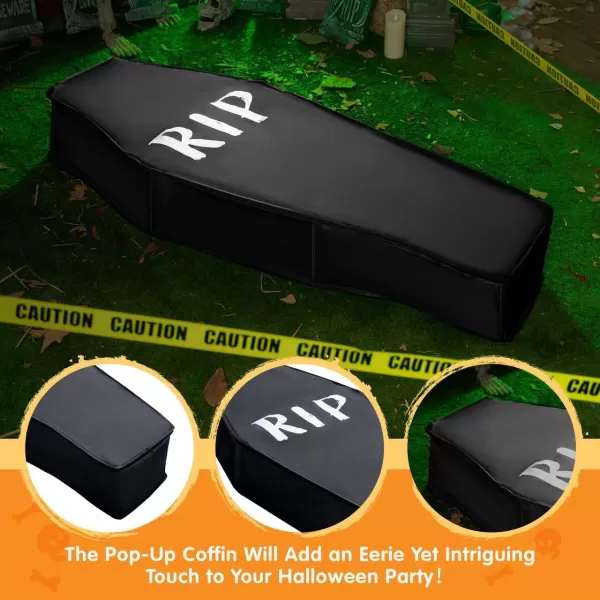 imageJOYIN 63 Pop Up Coffin Decor Halloween Decorations Outdoor Indoor Life Size Casket with Lid Collapsible Fake Coffin Scary Haunted House Graveyard Lawn Garden Cemetery Decor Party Supplies Prop