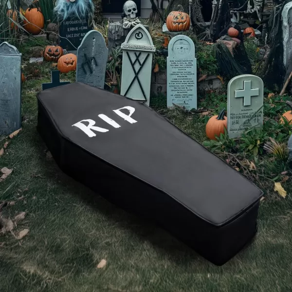 imageJOYIN 63 Pop Up Coffin Decor Halloween Decorations Outdoor Indoor Life Size Casket with Lid Collapsible Fake Coffin Scary Haunted House Graveyard Lawn Garden Cemetery Decor Party Supplies Prop