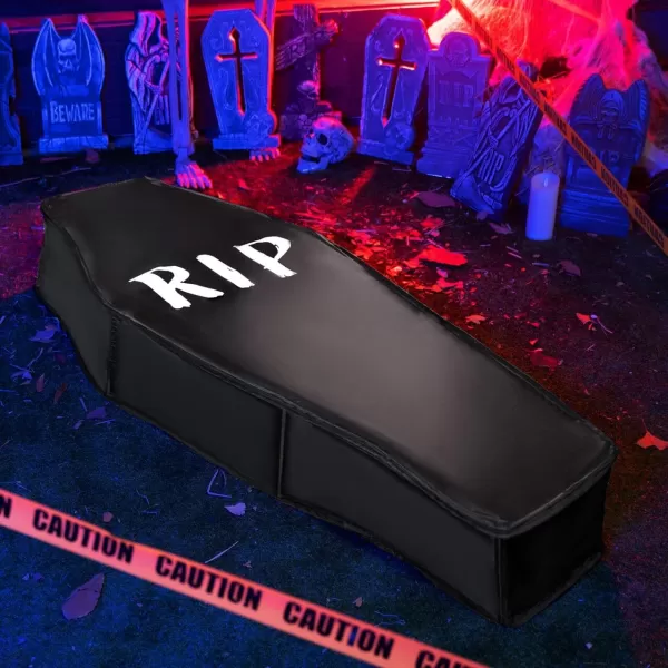 imageJOYIN 63 Pop Up Coffin Decor Halloween Decorations Outdoor Indoor Life Size Casket with Lid Collapsible Fake Coffin Scary Haunted House Graveyard Lawn Garden Cemetery Decor Party Supplies Prop