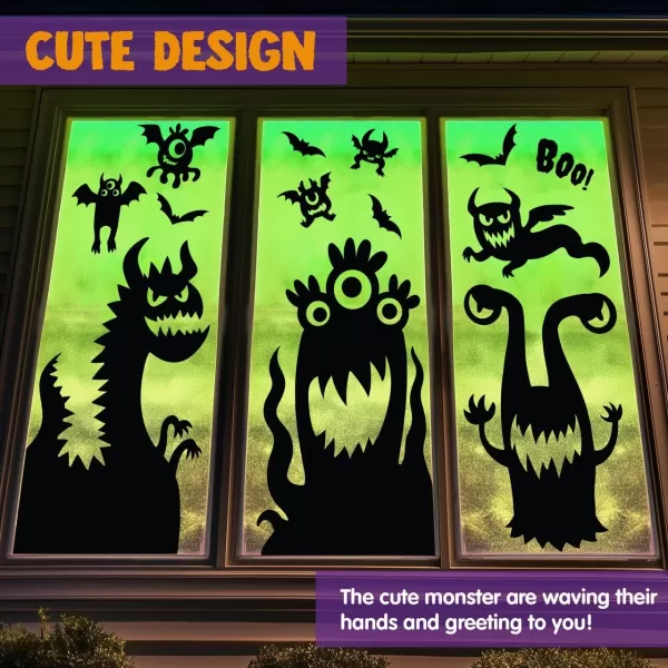 imageJOYIN 7 Pcs Halloween Monster Window Clings Stickers Silhouette Halloween Decorations Indoor Decor Funny Cute Monster Wall Window Decals Party Favors Supplies Novelty Haunted House