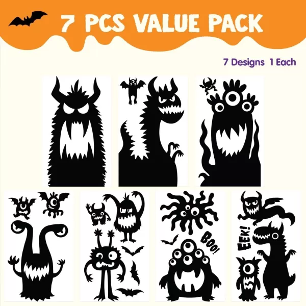 imageJOYIN 7 Pcs Halloween Monster Window Clings Stickers Silhouette Halloween Decorations Indoor Decor Funny Cute Monster Wall Window Decals Party Favors Supplies Novelty Haunted House