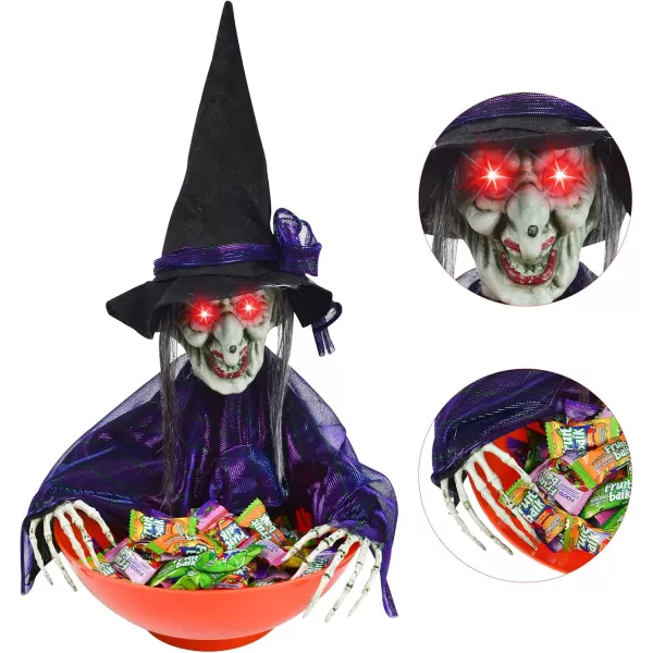 imageJOYIN Halloween Candy Bowl Dish Witch Decor Halloween Decorations Indoor Haunted House Halloween Home Decor Animatronics Animated LED Lights Eyes Creepy Scary Sound Activated Trick Or TreatWitch