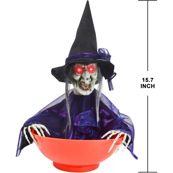 imageJOYIN Halloween Candy Bowl Dish Witch Decor Halloween Decorations Indoor Haunted House Halloween Home Decor Animatronics Animated LED Lights Eyes Creepy Scary Sound Activated Trick Or TreatWitch