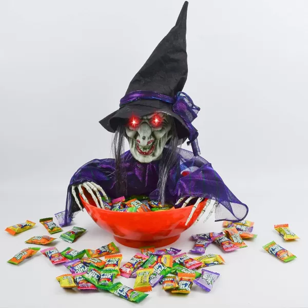 imageJOYIN Halloween Candy Bowl Dish Witch Decor Halloween Decorations Indoor Haunted House Halloween Home Decor Animatronics Animated LED Lights Eyes Creepy Scary Sound Activated Trick Or TreatWitch