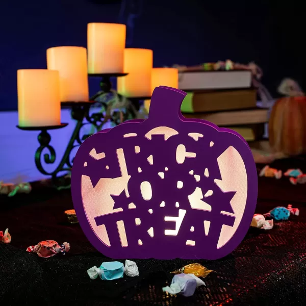imageJOYIN Halloween Lighted Pumpkin Shadow Box Pumpkin Decoration DoubleSided LED Pumpkin Lamp Lantern Table Decor Pumpkin Night Light for Kitchen Dining Bedroom Halloween Party Supplies Purple