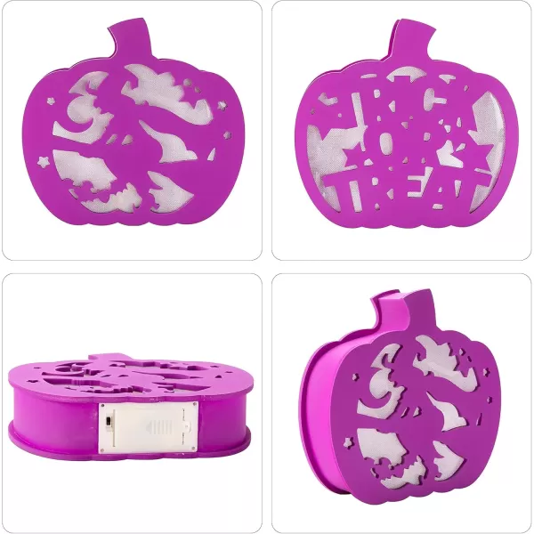 imageJOYIN Halloween Lighted Pumpkin Shadow Box Pumpkin Decoration DoubleSided LED Pumpkin Lamp Lantern Table Decor Pumpkin Night Light for Kitchen Dining Bedroom Halloween Party Supplies Purple