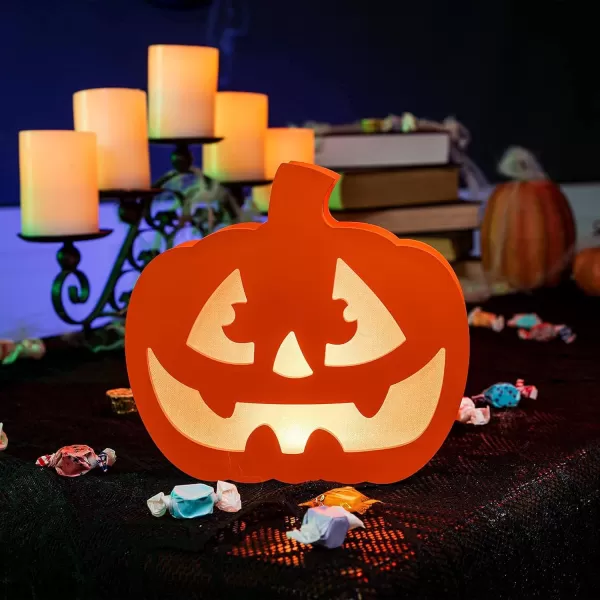imageJOYIN Halloween Pumpkin Shadow Box TwoSided Light Up Halloween Pumpkin Decoration with LED Lights for Halloween IndoorOutdoor Decor and Halloween Holiday Party Lighted Pumpkin Shadow Box