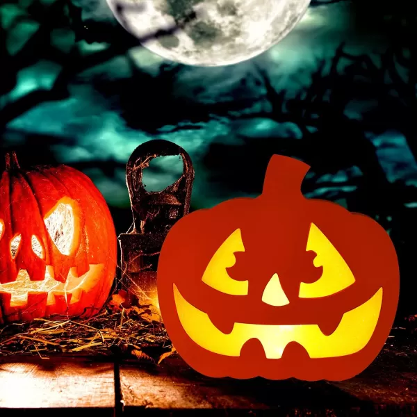 imageJOYIN Halloween Pumpkin Shadow Box TwoSided Light Up Halloween Pumpkin Decoration with LED Lights for Halloween IndoorOutdoor Decor and Halloween Holiday Party Lighted Pumpkin Shadow Box