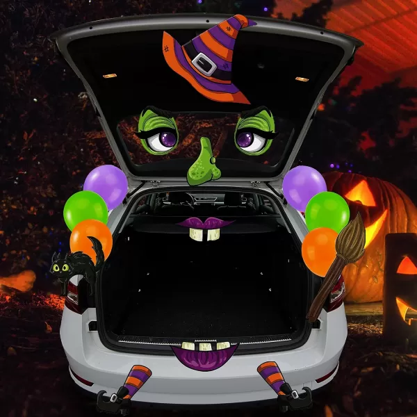 imageJOYIN Halloween Witch Trunk or Treat Car Decorations Kit for SUV Witch hat Balloons Cauldron Witch Broom Black Cat Car Stickers Vehicle Van Garage Door Entryway Archway Halloween Decorations OutsideCute Witch