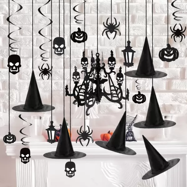 imageJOYIN Hanging Swirl Halloween Decorations Indoor Witch Hats Ghost Chandelier Bat Lantern Spider Pumpkin Skull Ceiling Streamers Party Supplies Wall Halloween Decor Ornaments
