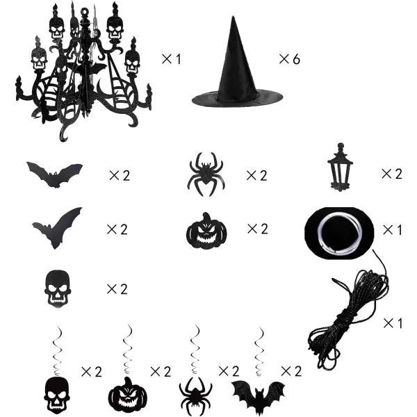 imageJOYIN Hanging Swirl Halloween Decorations Indoor Witch Hats Ghost Chandelier Bat Lantern Spider Pumpkin Skull Ceiling Streamers Party Supplies Wall Halloween Decor Ornaments